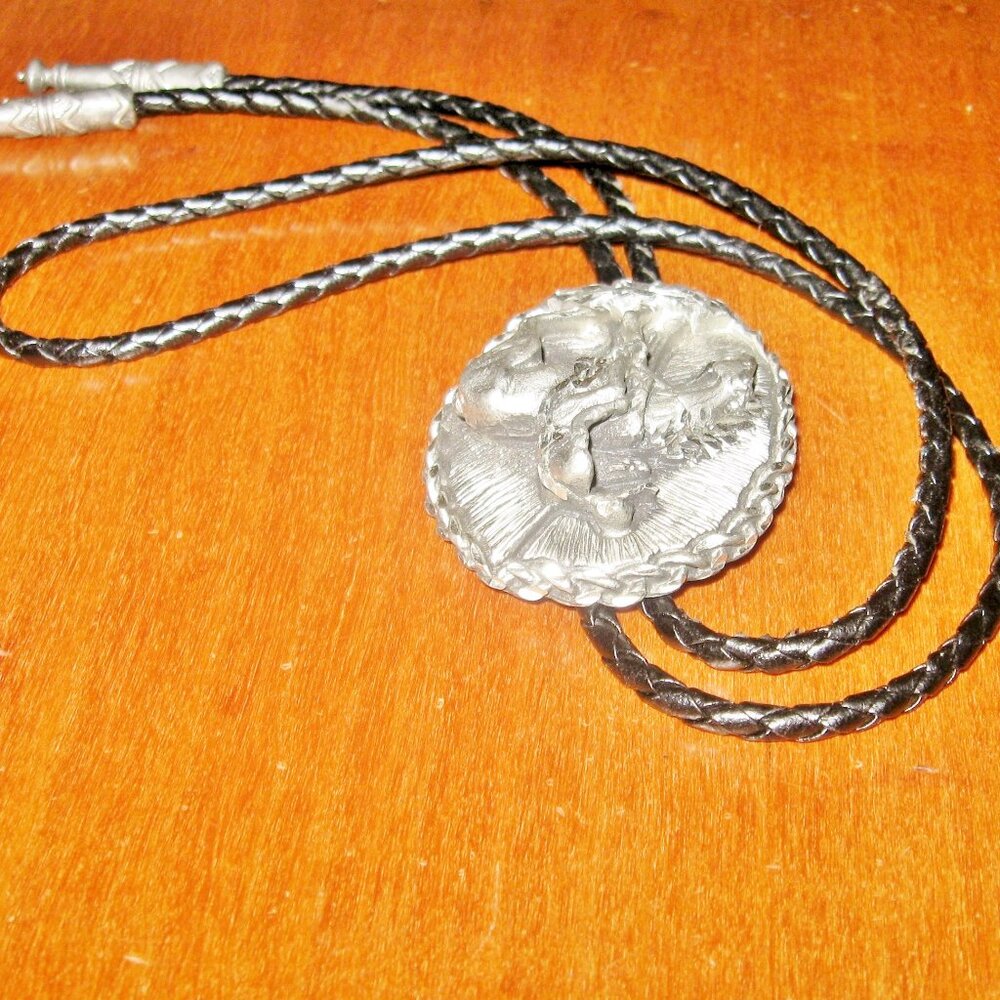 Vintage Bolo Tie End of Trail Western Warrior Image w Adjustable Cord - Picture 11 of 13